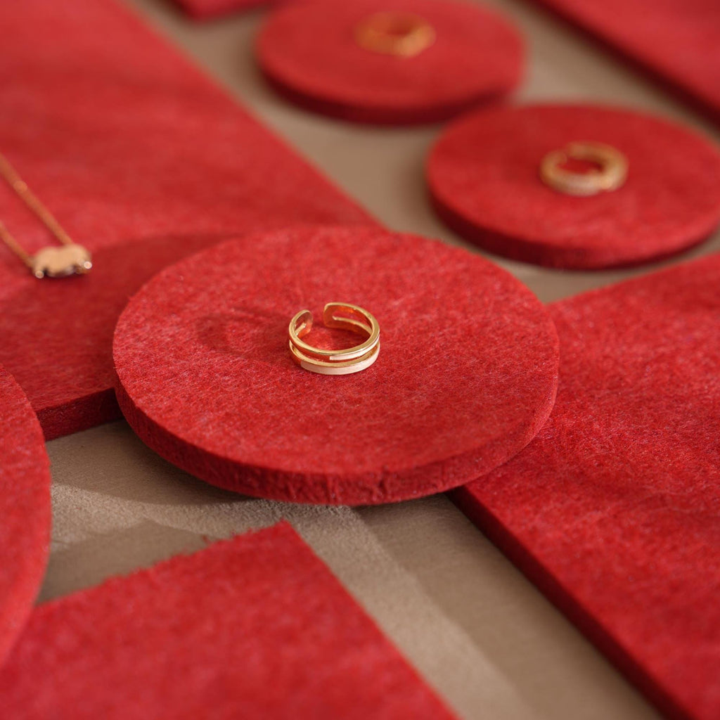Red Felt Jewelry Display Set: Ring, Necklace, Earring Showcase