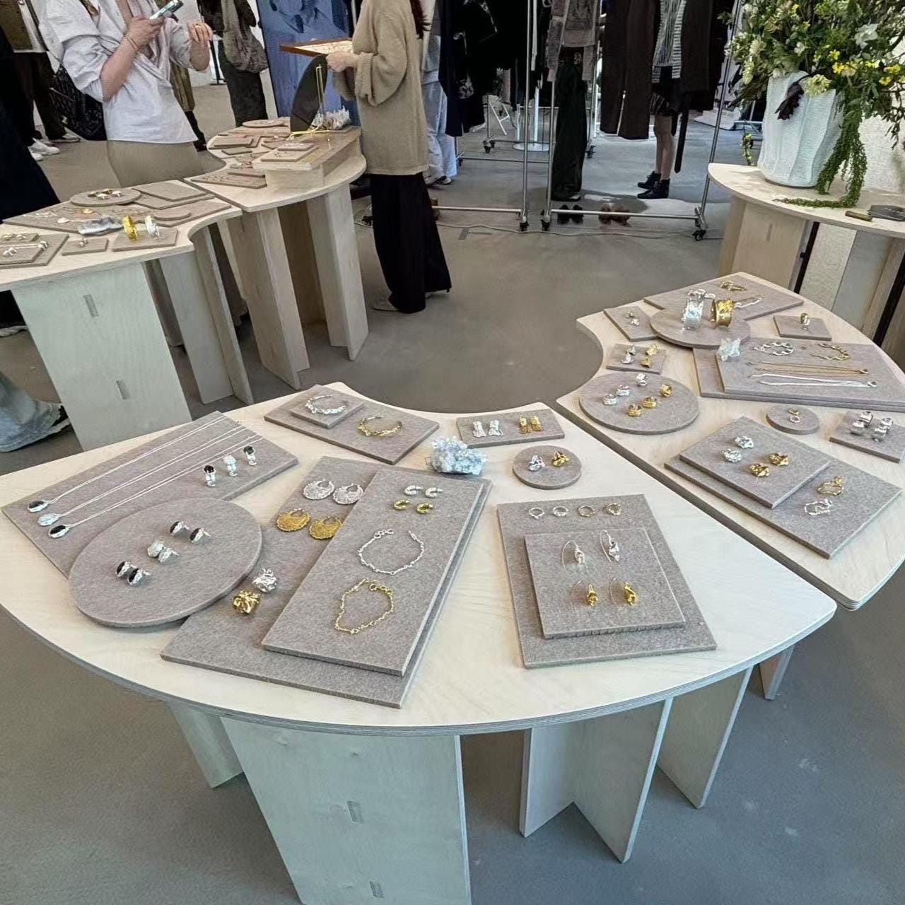 Beige Felt Jewelry Display Set: Ring, Necklace, Bracelet and Earring Showcase Prop