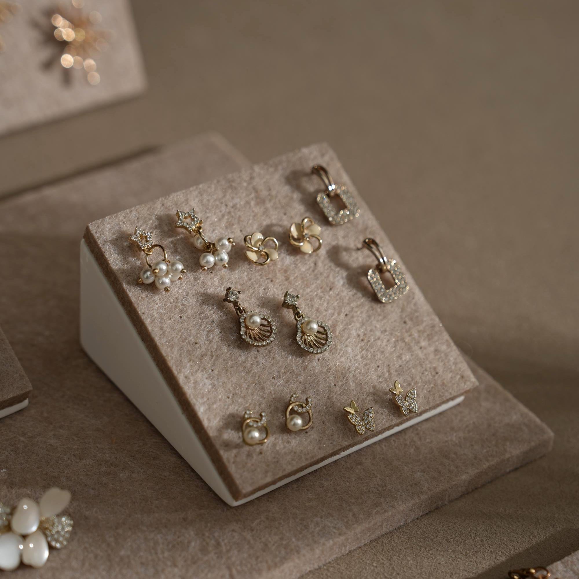 Beige Felt Jewelry Display Set: Ring, Necklace, Bracelet and Earring Showcase Prop