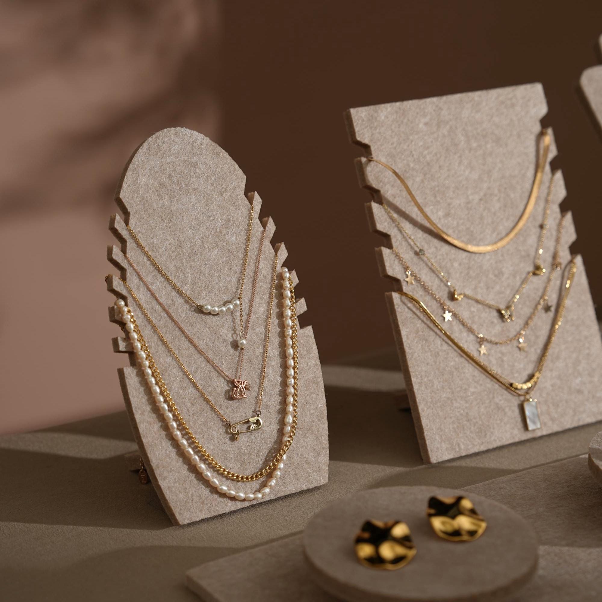 Beige Felt Jewelry Display Set: Ring, Necklace, Bracelet and Earring Showcase Prop