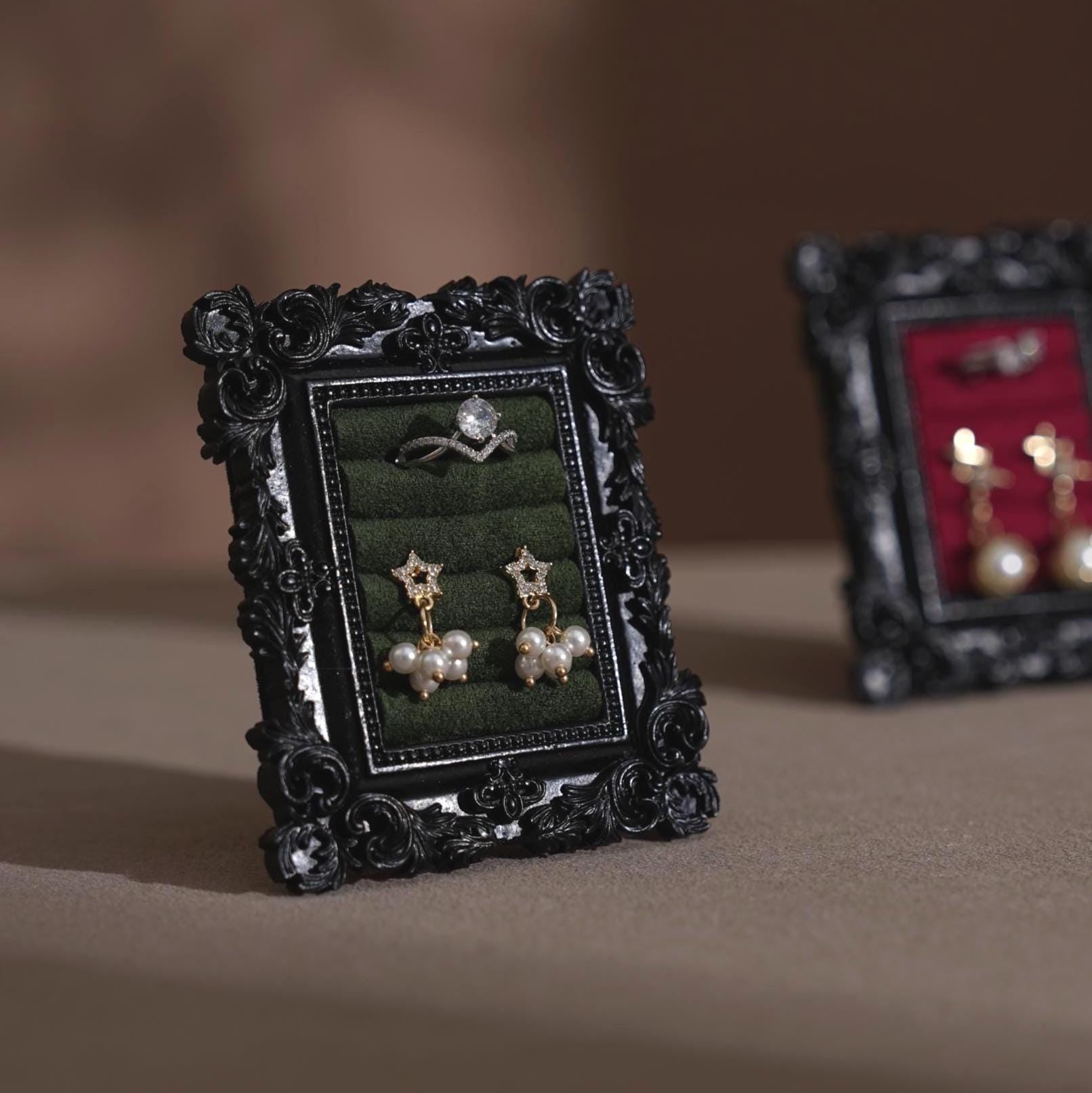 Black Rococo Ring & Earring Display Stand
