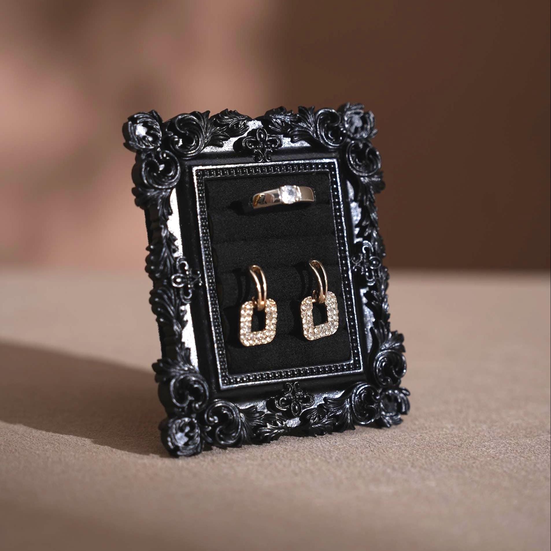 Black Rococo Ring & Earring Display Stand