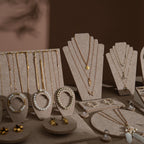 Beige Felt Jewelry Display Set: Ring, Necklace, Bracelet and Earring Showcase Prop