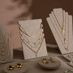 Beige Felt Jewelry Display Set: Ring, Necklace, Bracelet and Earring Showcase Prop