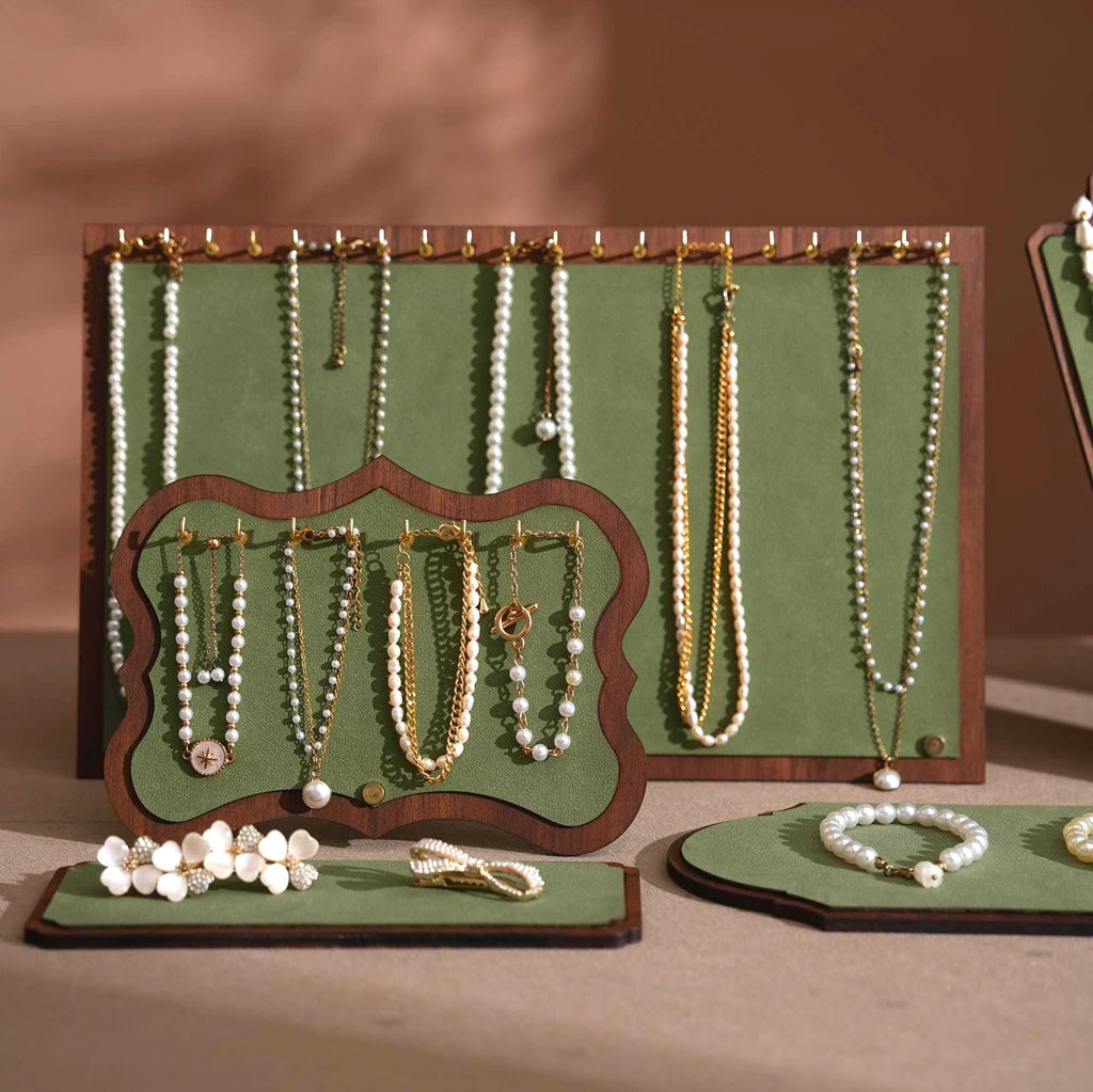 Walnut Veneer Jewelry Display Set