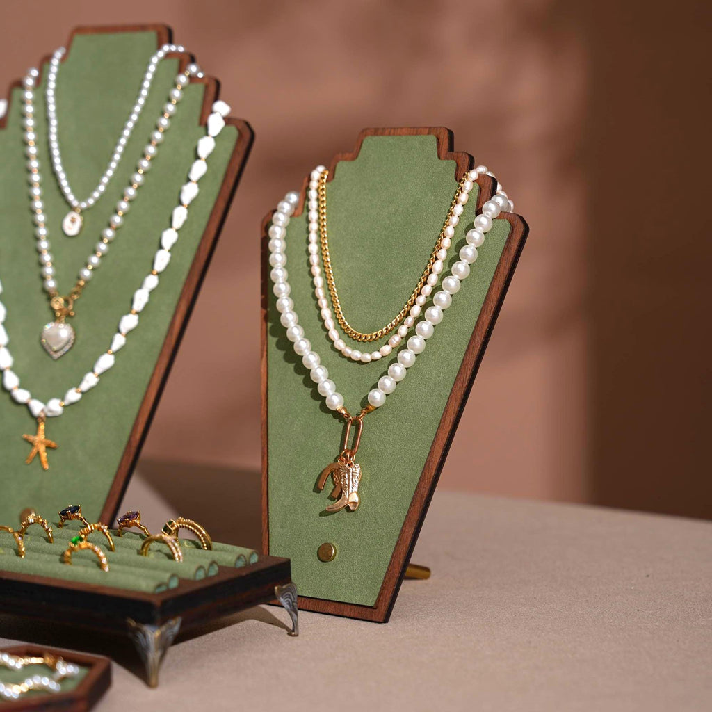 Walnut Veneer Jewelry Display Set