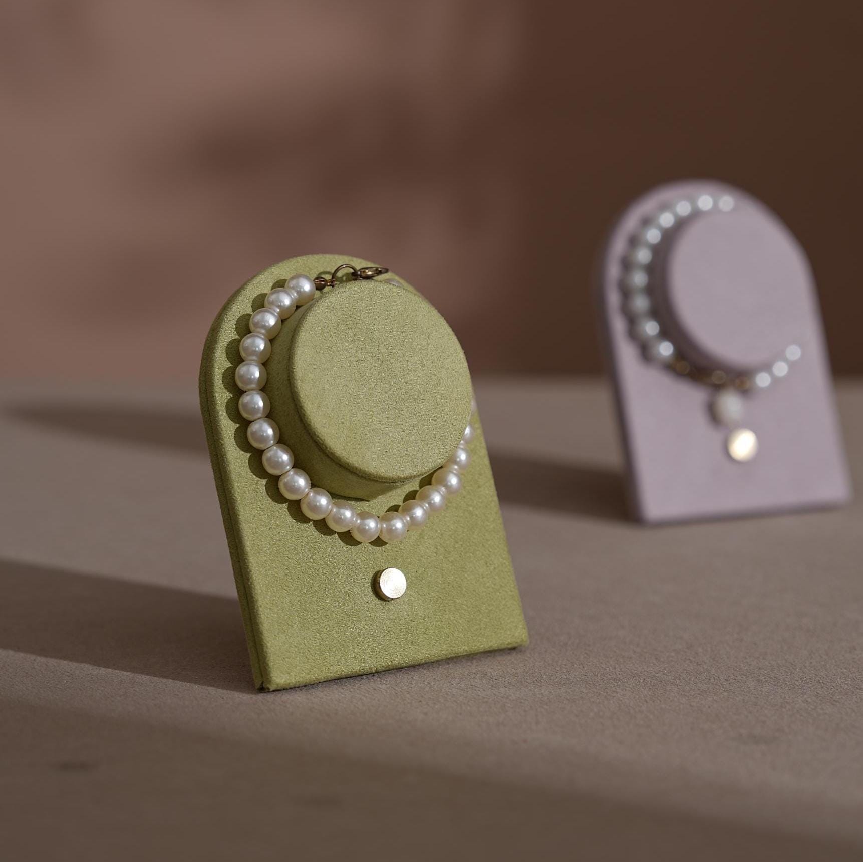 Suede Bracelet Holder Display: Brass Stand Jewelry Organizer