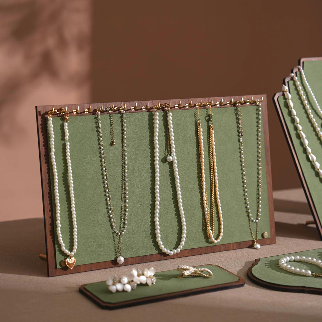 Walnut Veneer Jewelry Display Set