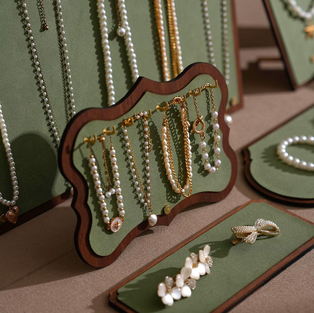 Walnut Veneer Jewelry Display Set