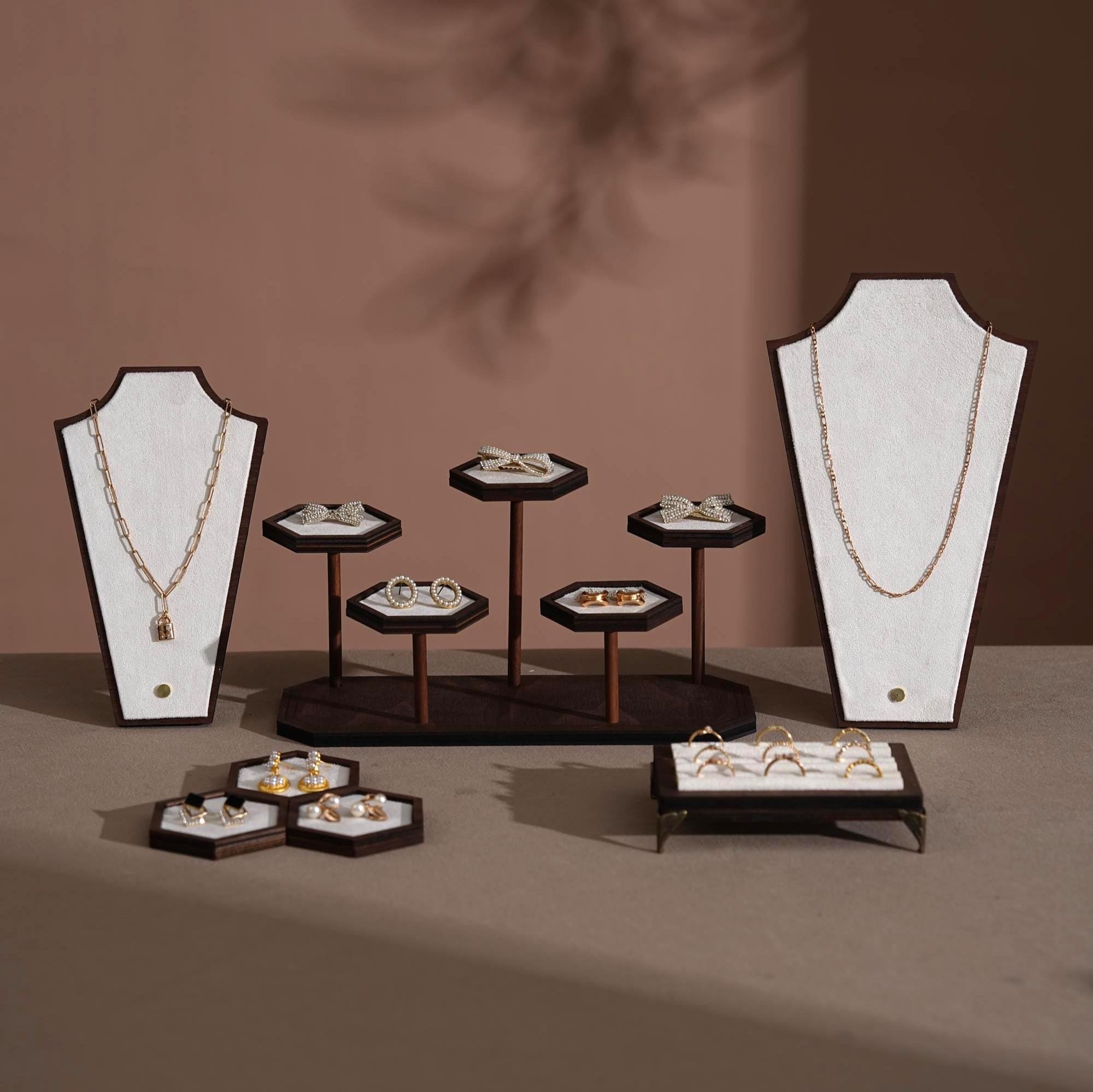 2026 New Jewelry Display Collection, Walnut Veneer Organizer in Lavender, Necklace and Ring Stand for Boutique & Market