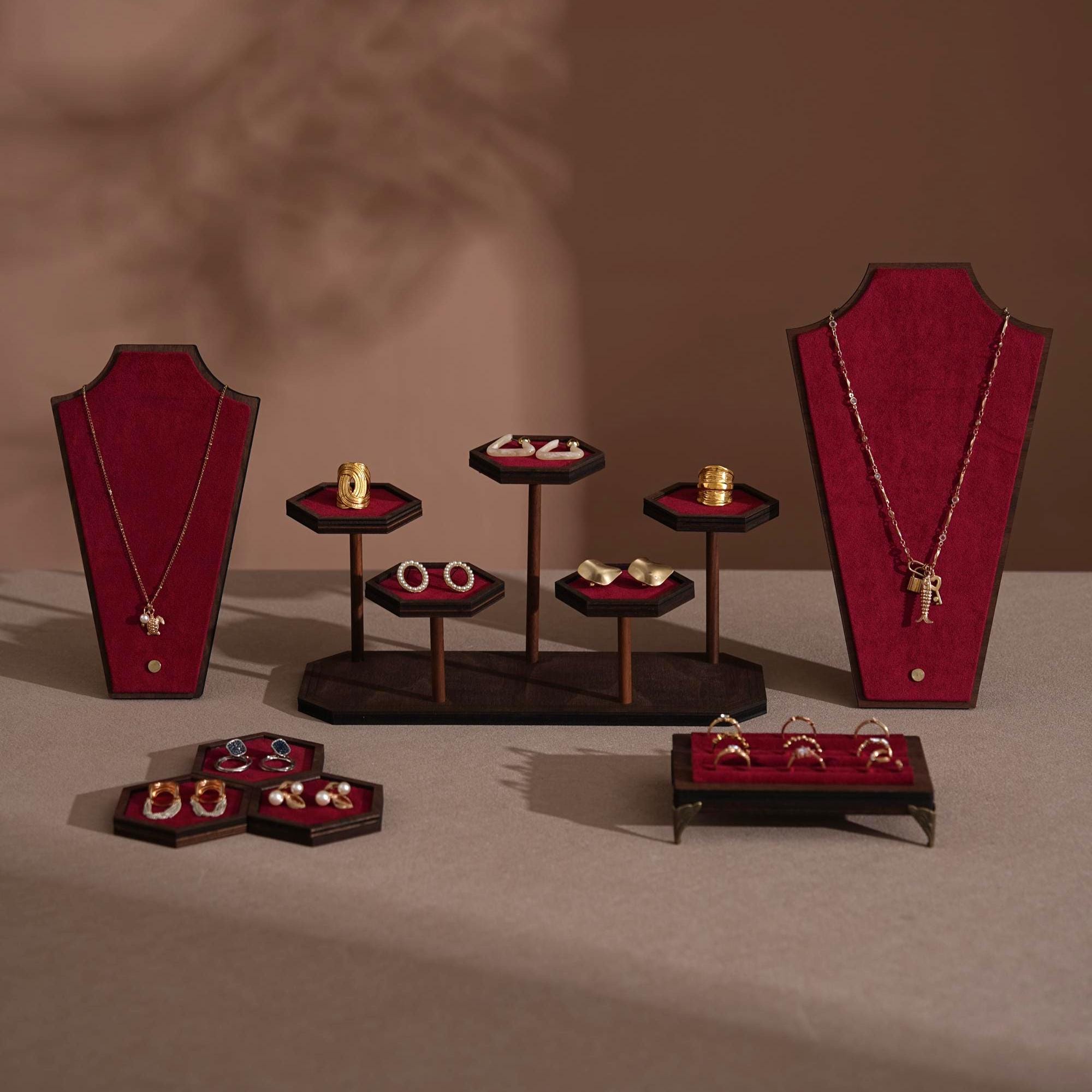 2026 New Jewelry Display Collection, Walnut Veneer Organizer in Lavender, Necklace and Ring Stand for Boutique & Market