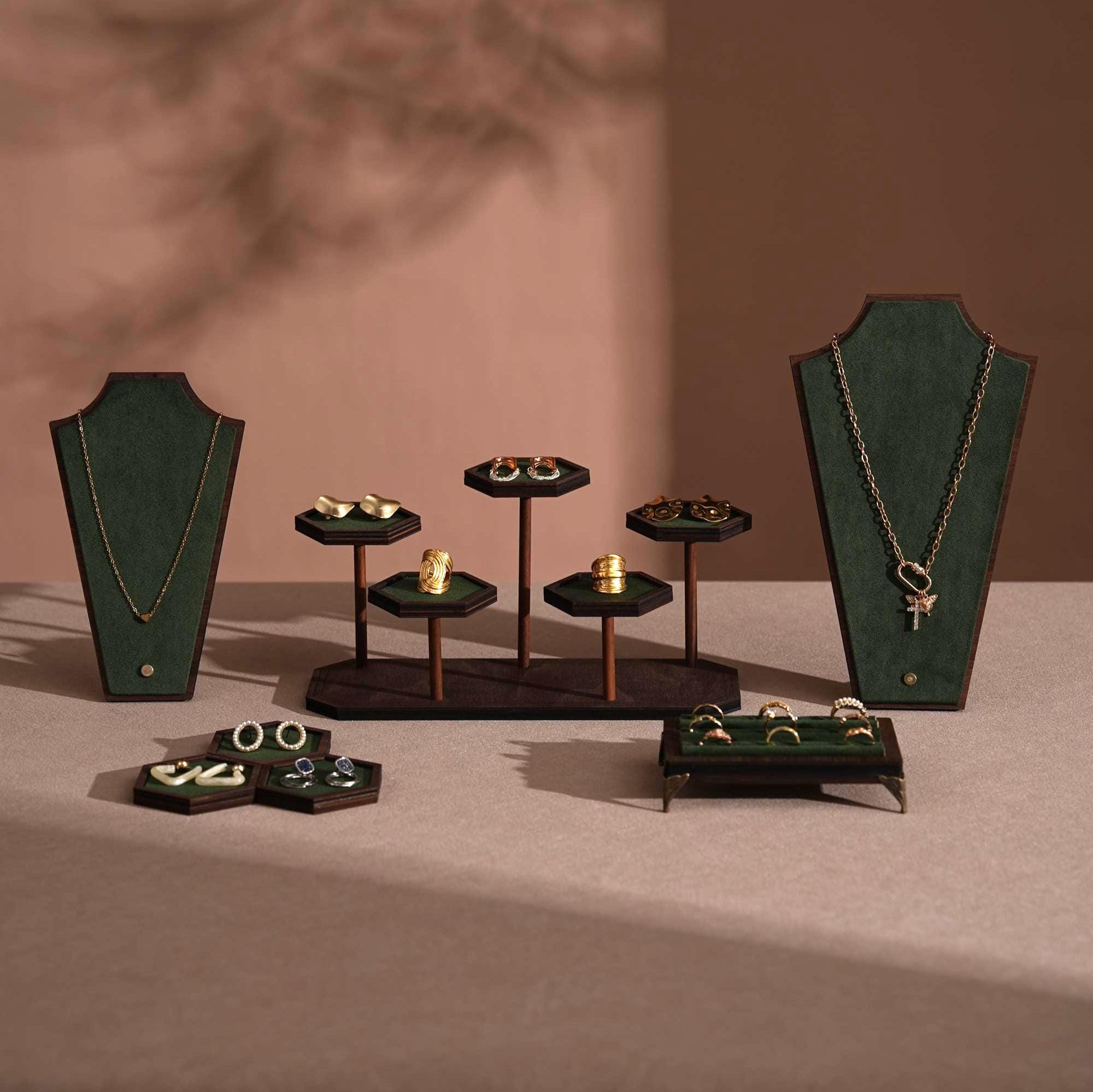 2026 New Jewelry Display Collection, Walnut Veneer Organizer in Lavender, Necklace and Ring Stand for Boutique & Market