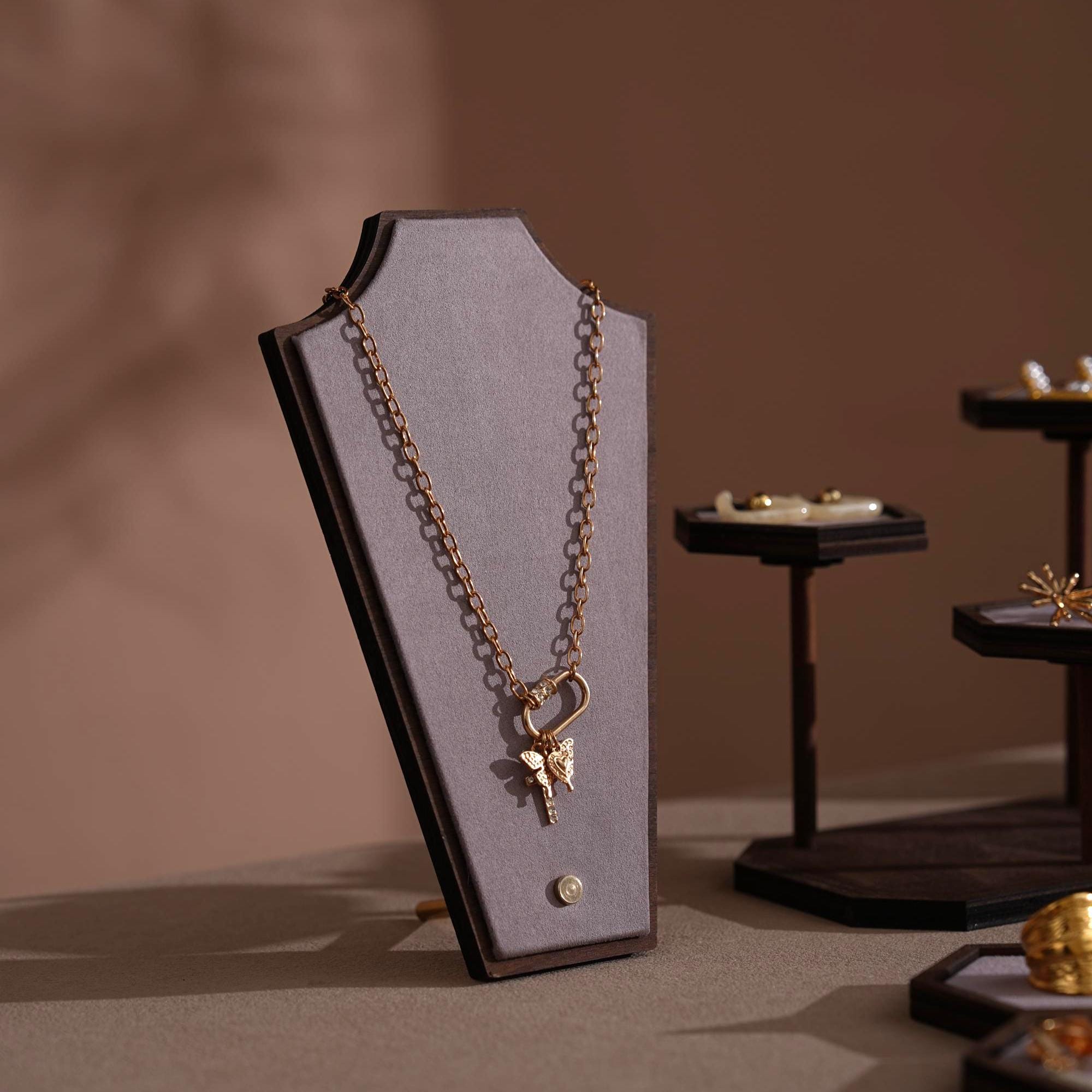 2026 New Jewelry Display Collection, Walnut Veneer Organizer in Lavender, Necklace and Ring Stand for Boutique & Market