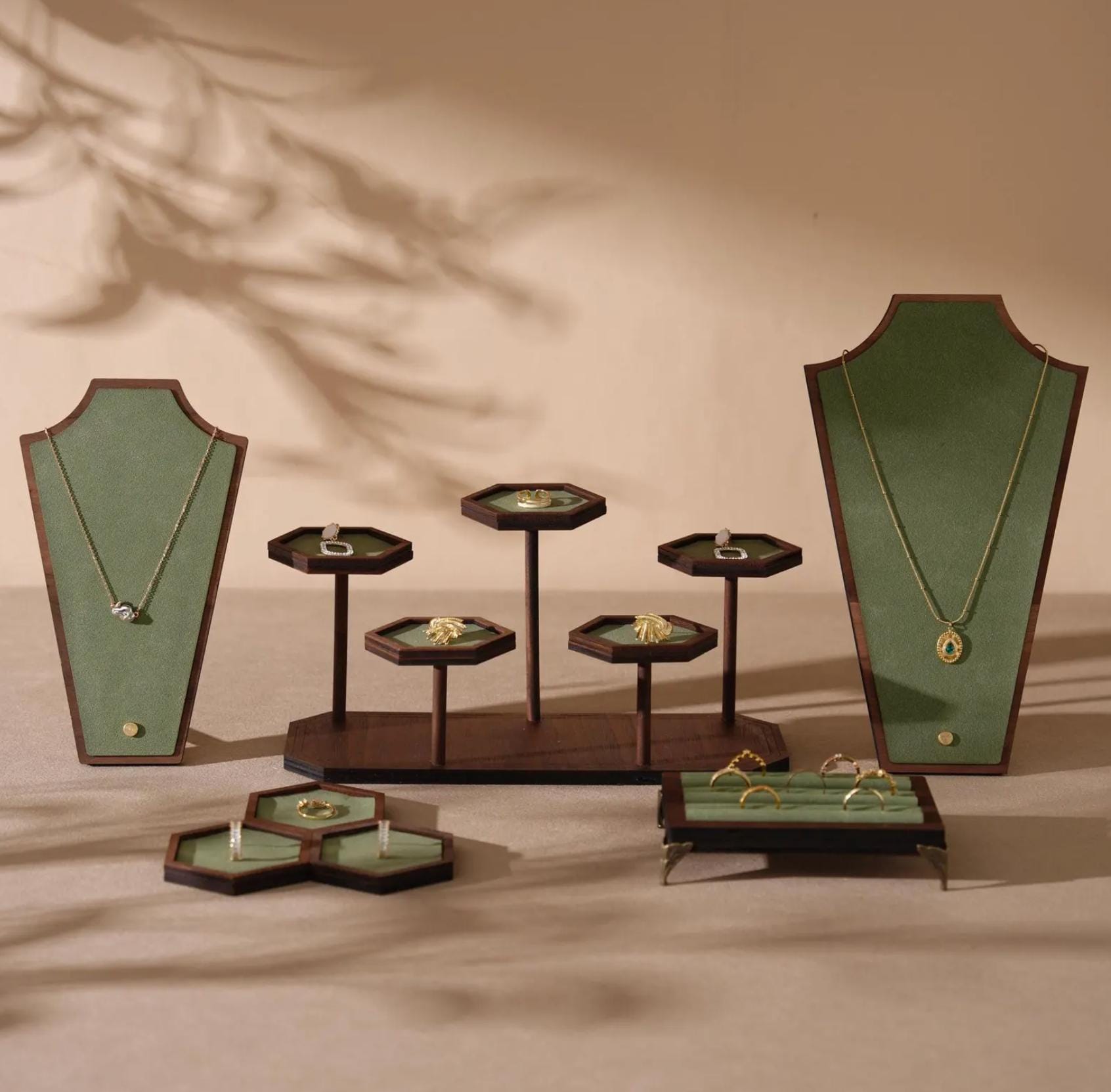 2026 New Jewelry Display Collection, Walnut Veneer Organizer in Lavender, Necklace and Ring Stand for Boutique & Market