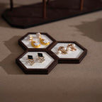 Handcrafted Walnut Veneer Jewelry Display Set | 7 Pieces | 14 Colors