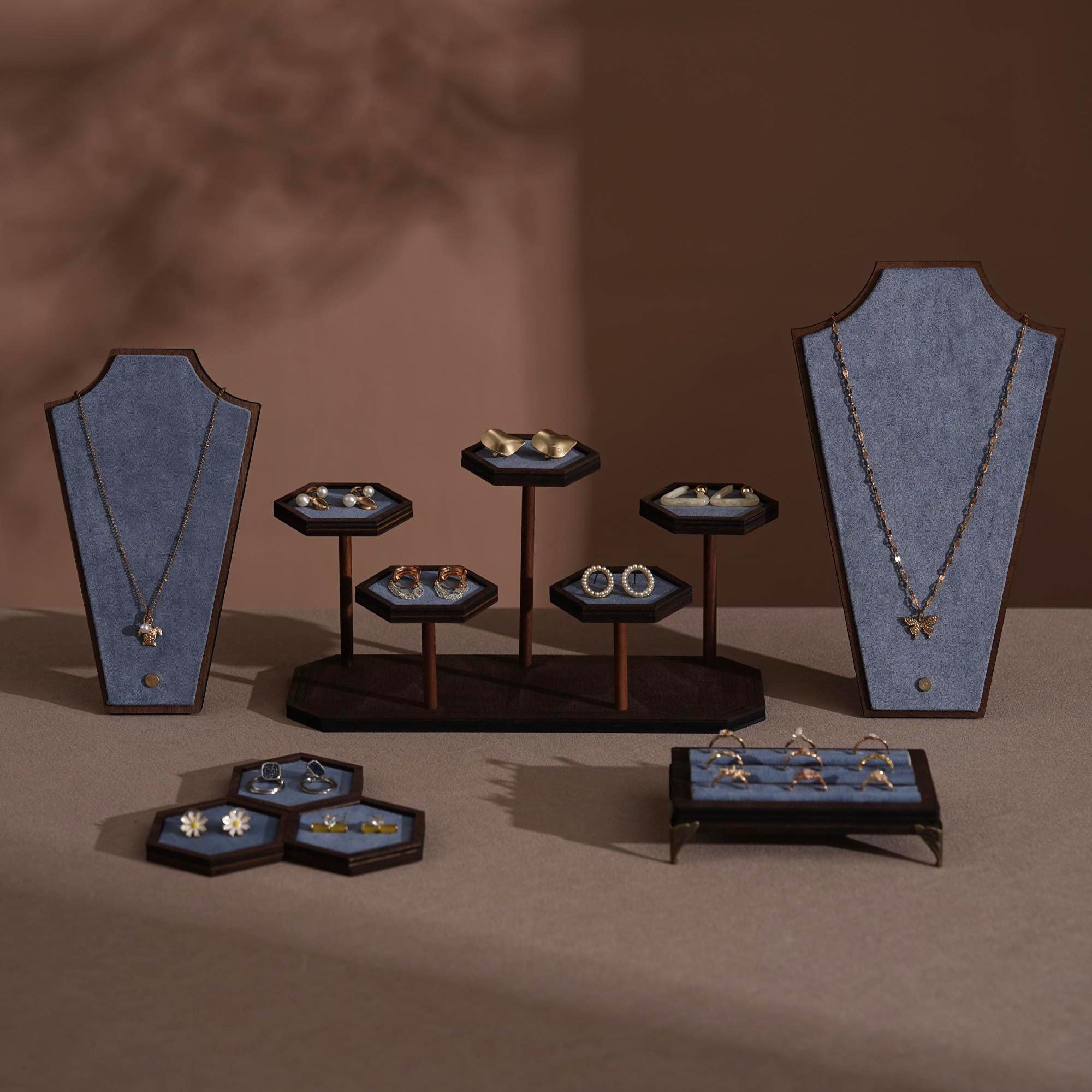 2026 New Jewelry Display Collection, Walnut Veneer Organizer in Lavender, Necklace and Ring Stand for Boutique & Market