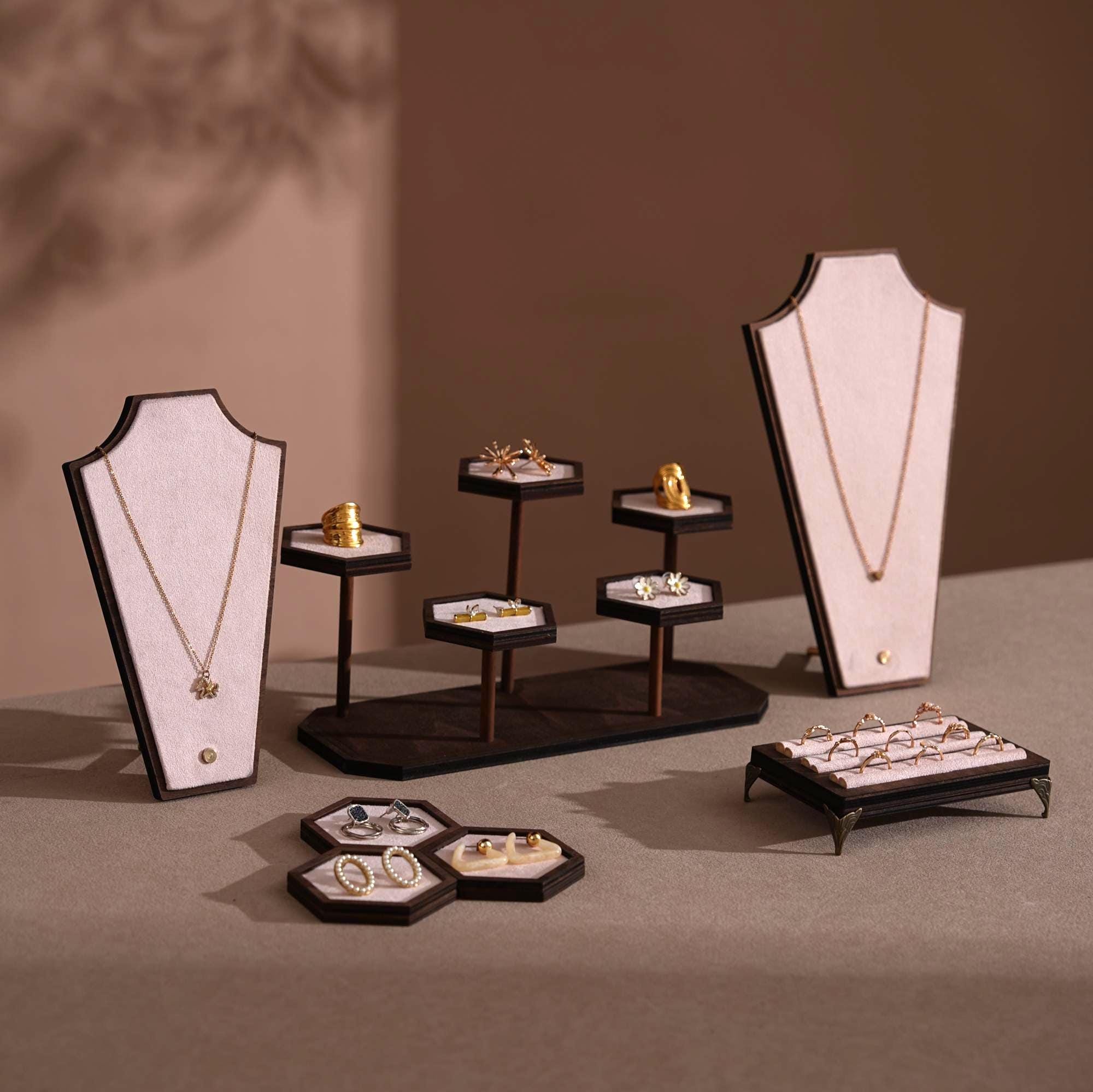 2026 New Jewelry Display Collection, Walnut Veneer Organizer in Lavender, Necklace and Ring Stand for Boutique & Market