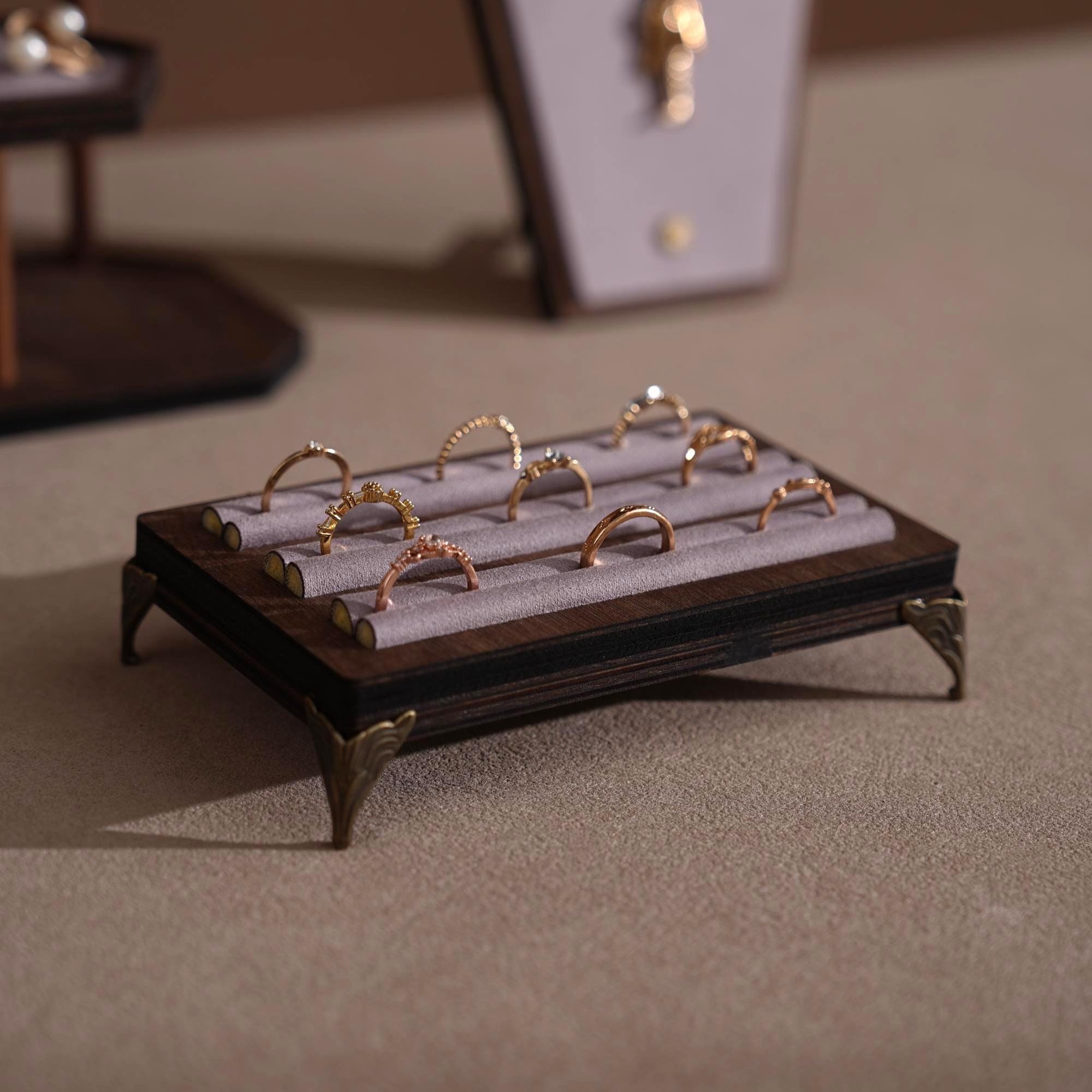 2026 New Jewelry Display Collection, Walnut Veneer Organizer in Lavender, Necklace and Ring Stand for Boutique & Market