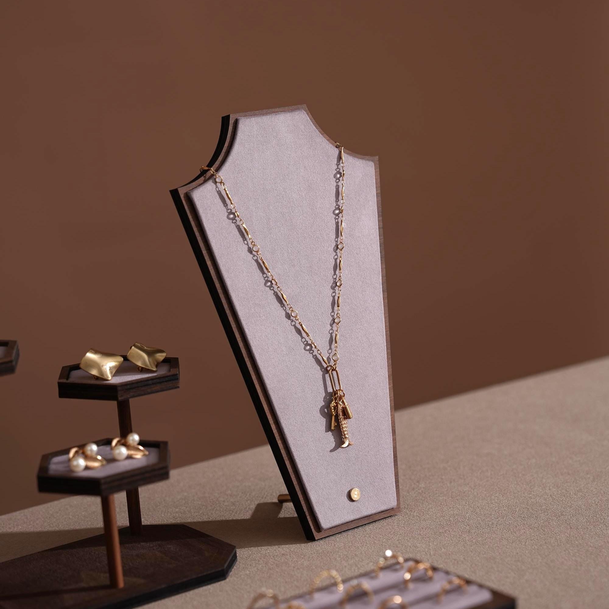 2026 New Jewelry Display Collection, Walnut Veneer Organizer in Lavender, Necklace and Ring Stand for Boutique & Market