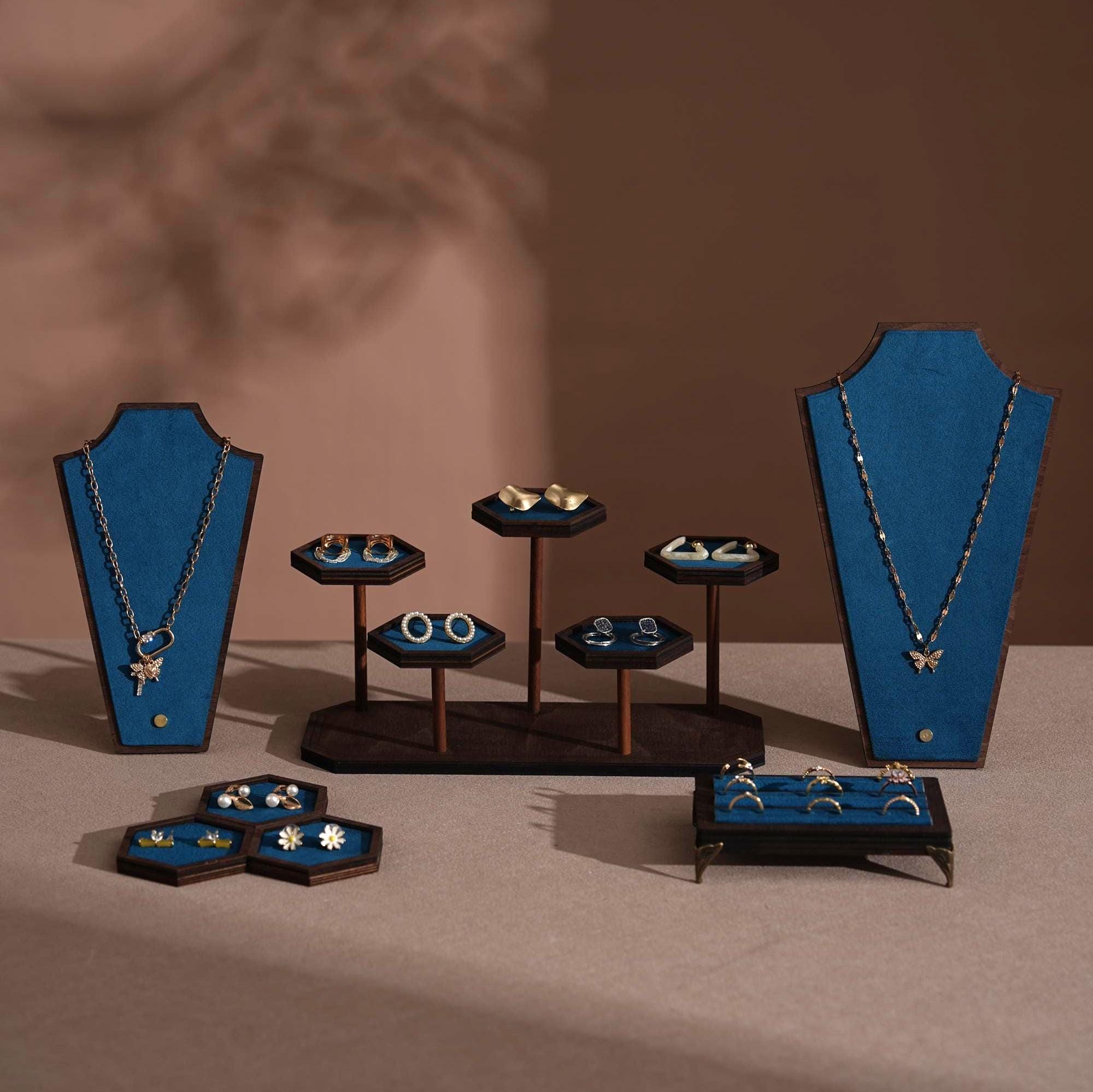 2026 New Jewelry Display Collection, Walnut Veneer Organizer in Lavender, Necklace and Ring Stand for Boutique & Market