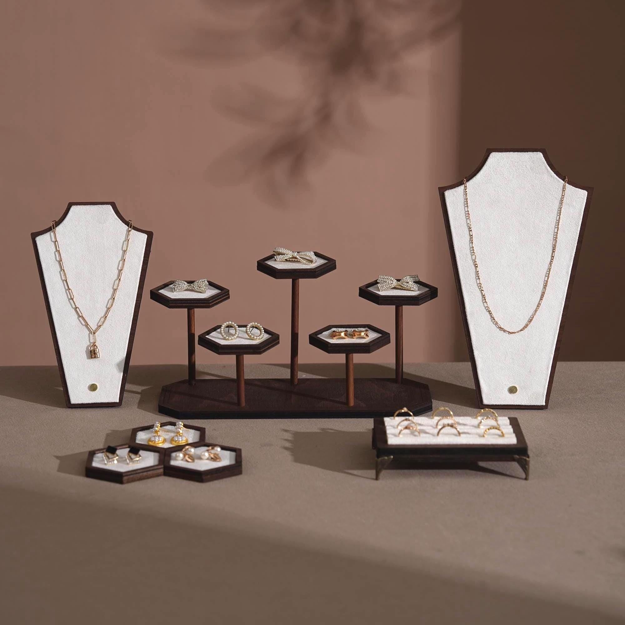 Walnut Veneer Jewelry Vendor Display Set (7-Piece) | 12 Colors