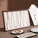 Walnut Veneer Jewelry Display Set: Green Faux Leather Event Showcase Fair