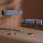 Solid Brass T-Bar Necklace & Bracelet Stand | Vegan Suede, 14 Colors