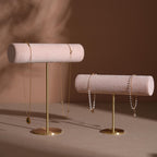 Solid Brass T-Bar Necklace & Bracelet Stand | Vegan Suede, 14 Colors