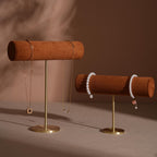 Solid Brass T-Bar Necklace & Bracelet Stand | Vegan Suede, 14 Colors