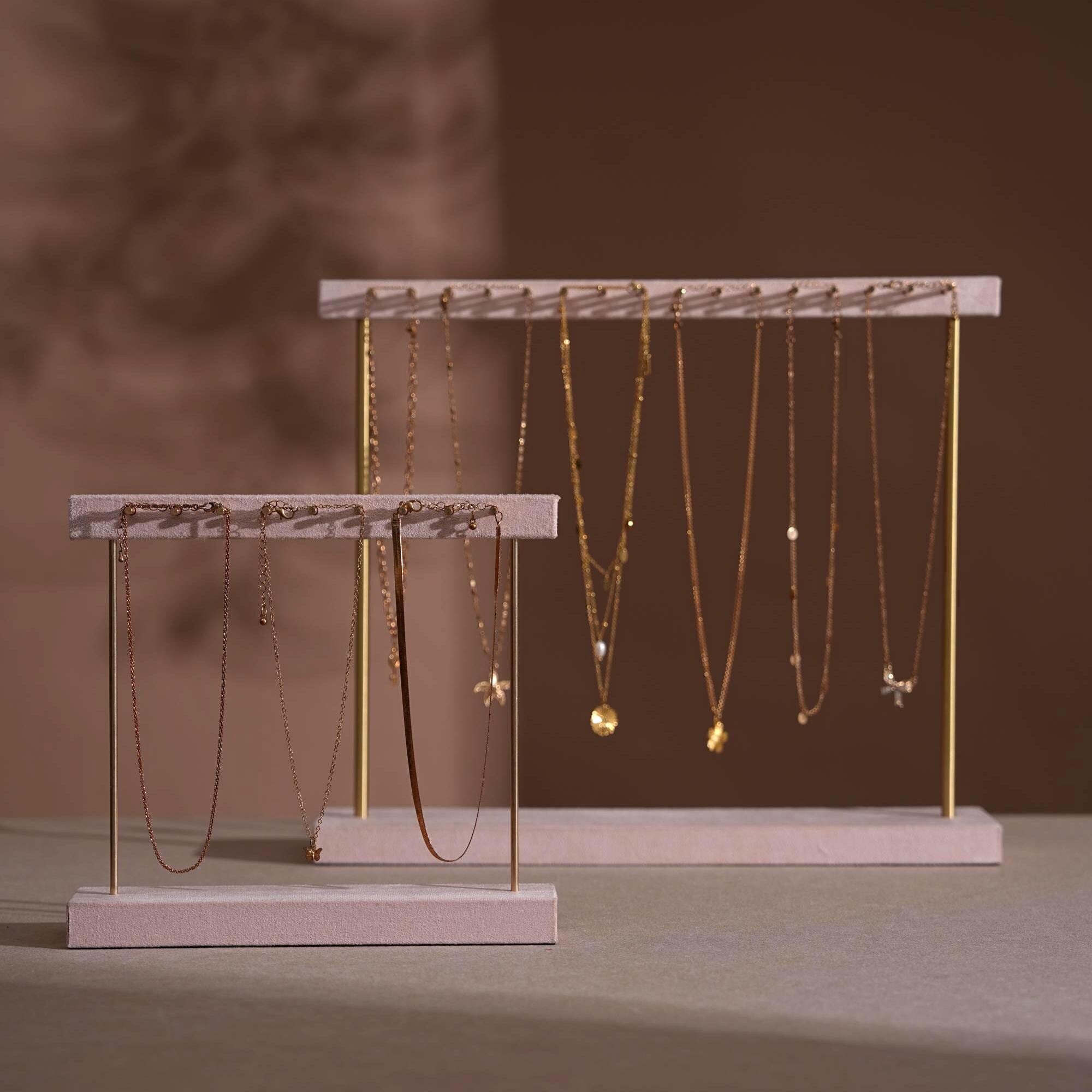 Suede Brass Necklace and Earring Stand