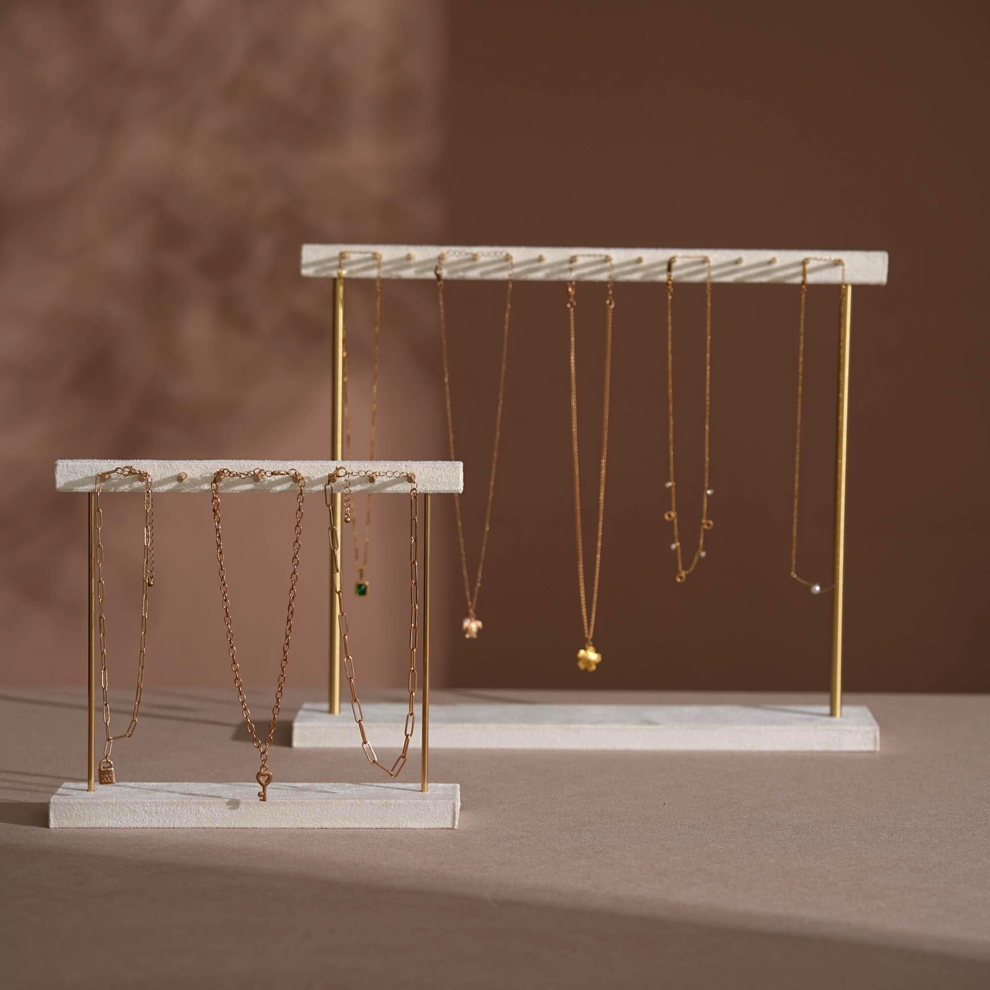 Suede Brass Necklace and Earring Stand