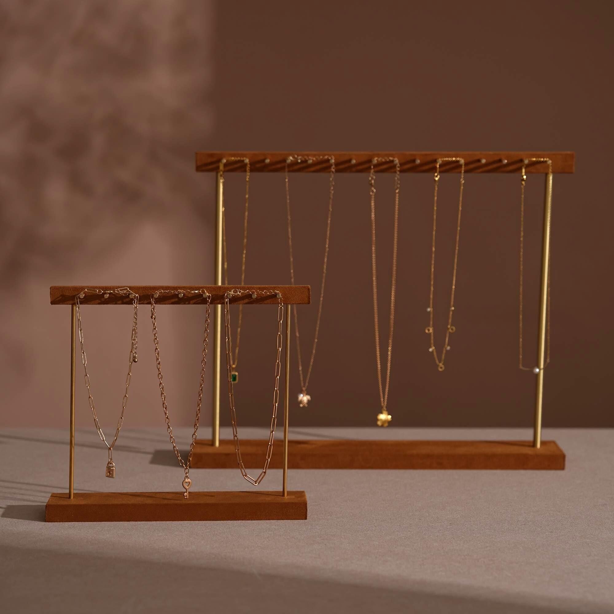 Suede Brass Necklace and Earring Stand