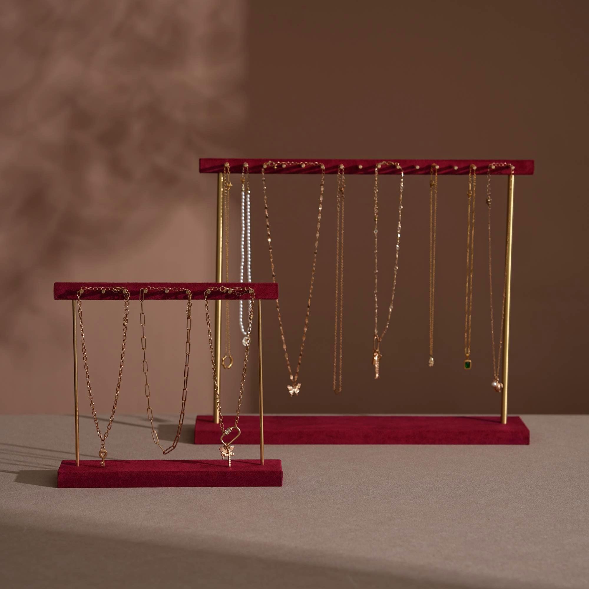 Suede Brass Necklace and Earring Stand