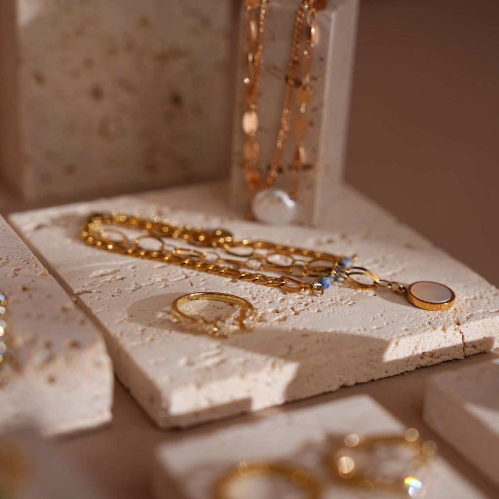 Yellow Travertine Jewelry Display Set: 22-Piece Boutique Collection