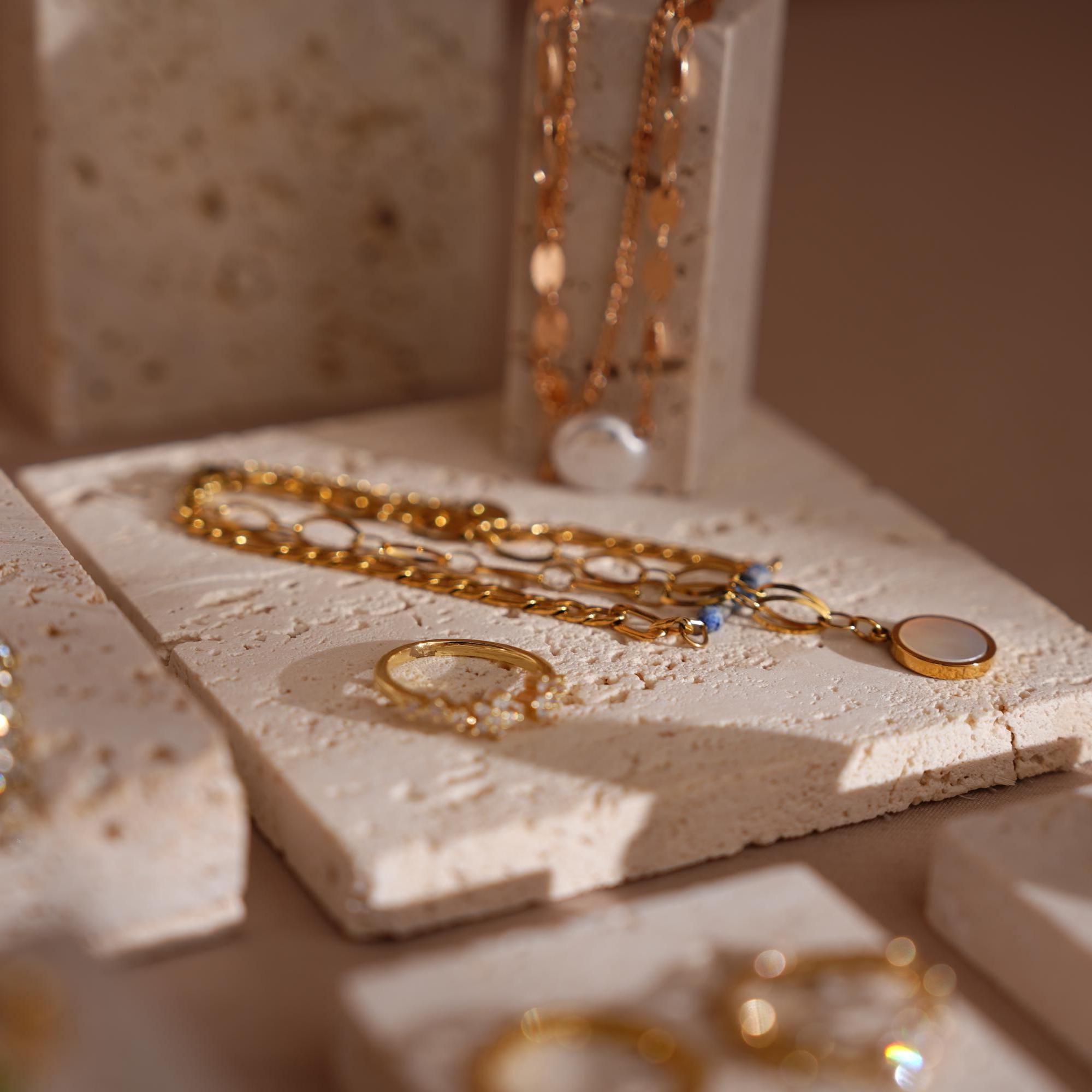 Yellow Travertine Jewelry Display Set: 22-Piece Boutique Collection