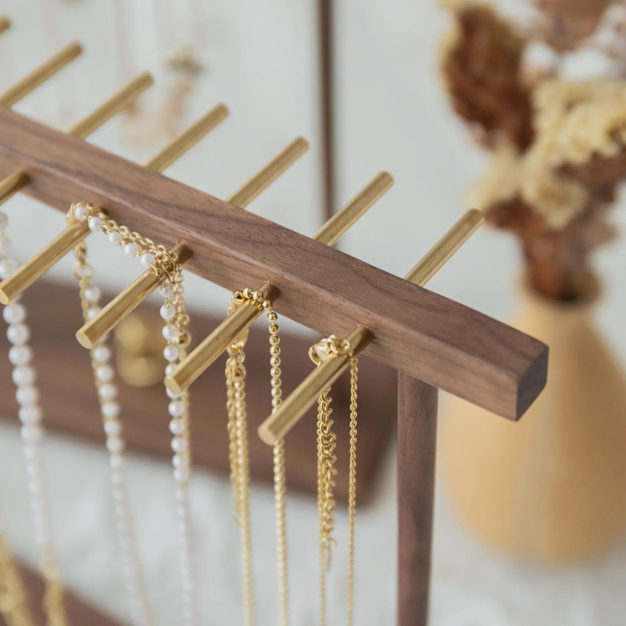 Elegant Walnut Necklace and Bracelet Stand