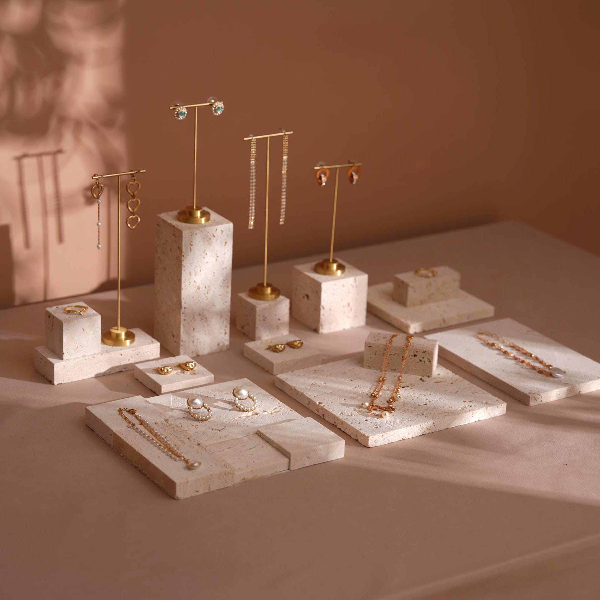 Yellow Travertine Jewelry Display Set