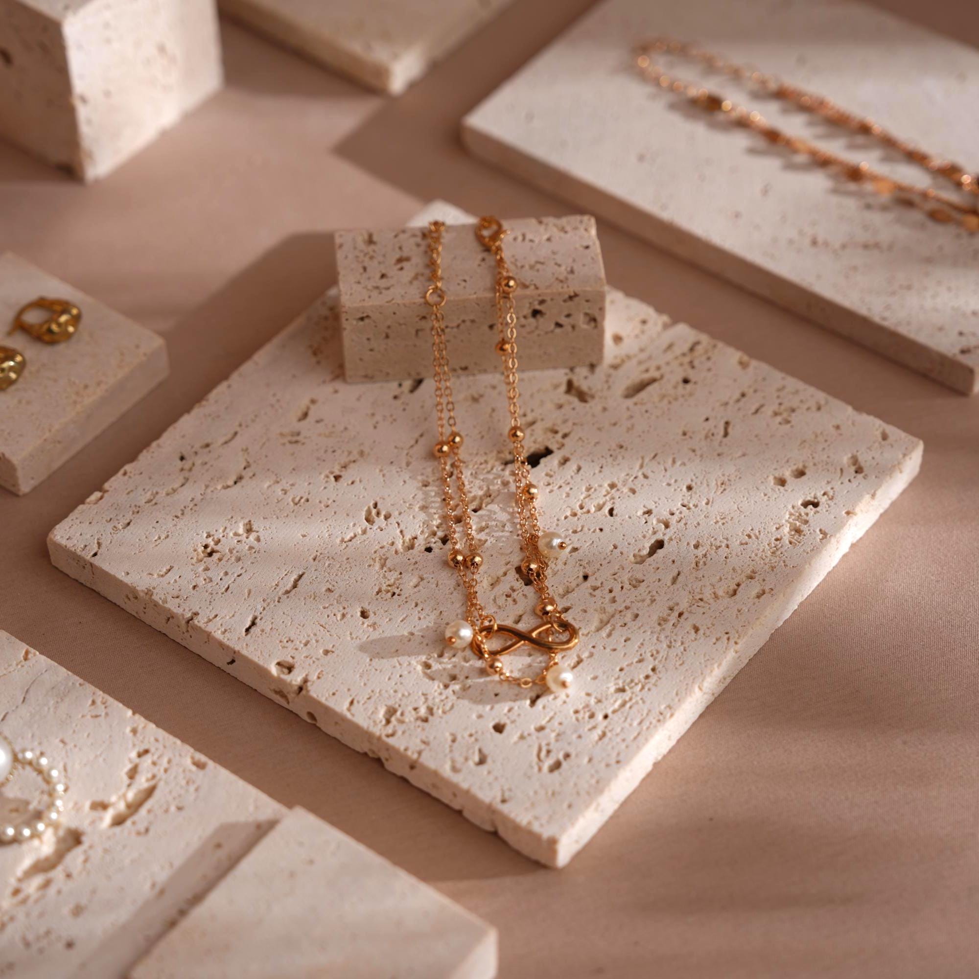 Yellow Travertine Jewelry Display Set