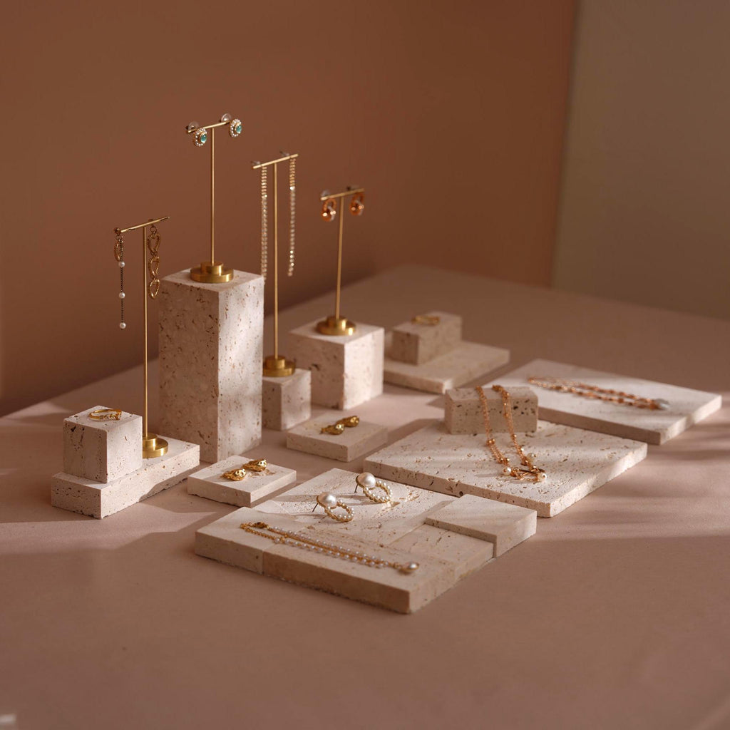 Yellow Travertine Jewelry Display Set