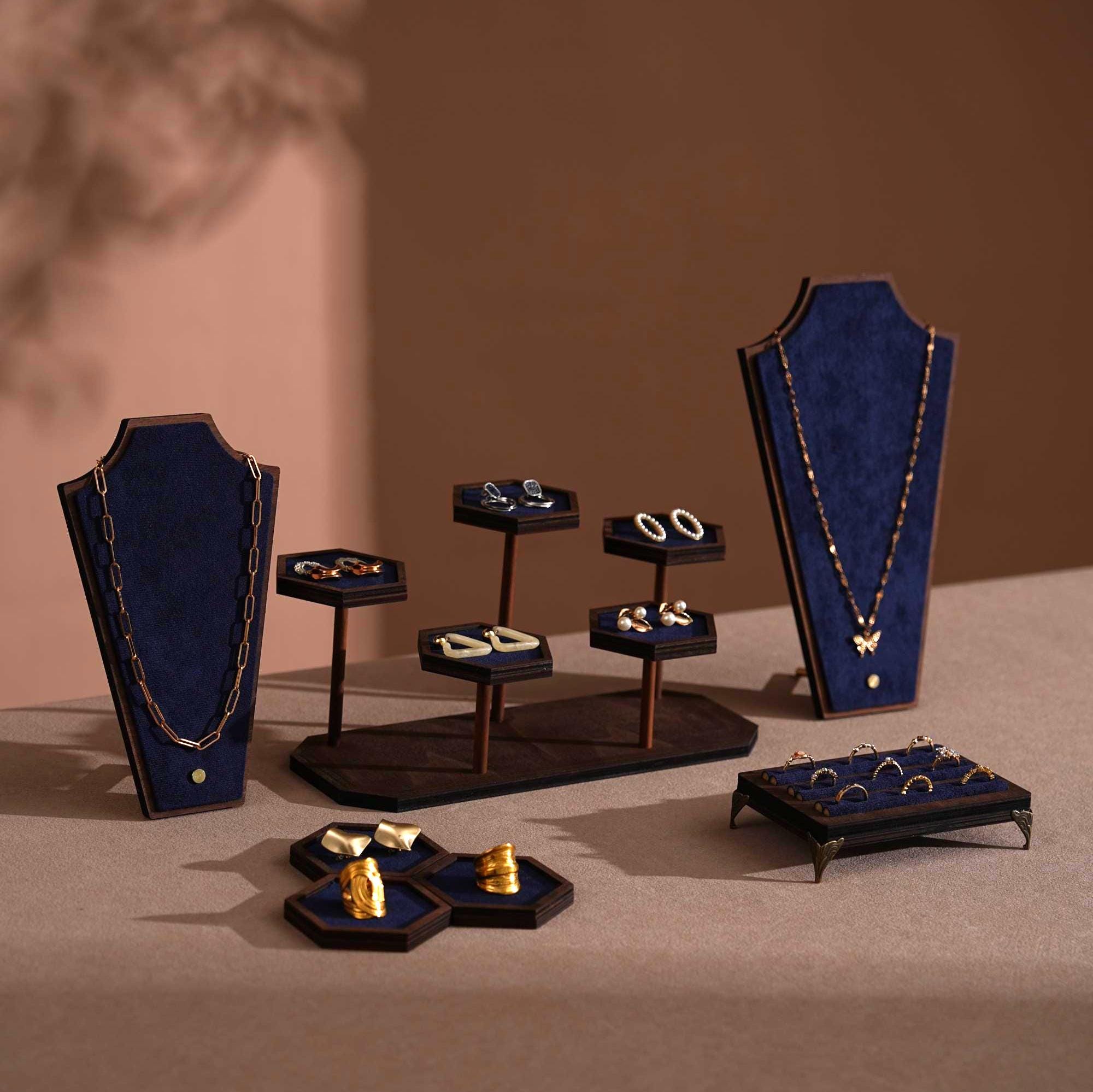 Walnut Veneer Jewelry Vendor Display Set (7-Piece) | 12 Colors