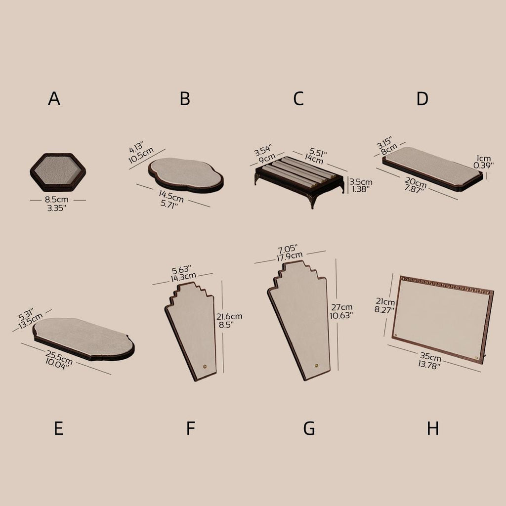 Walnut Veneer Jewelry Display Set: Green Faux Leather Event Showcase Fair