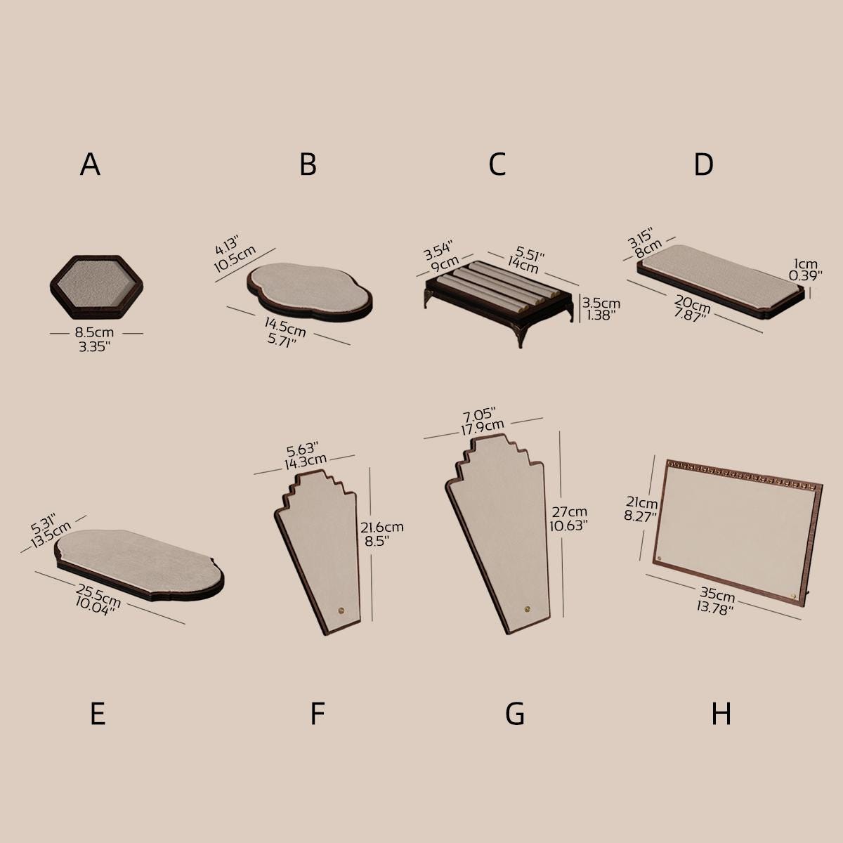 Walnut Veneer Jewelry Display Set: Green Faux Leather Event Showcase Fair