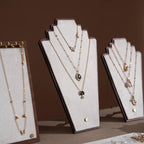 Walnut Veneer Jewelry Display Set: Green Faux Leather Event Showcase Fair