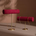 Solid Brass T-Bar Necklace & Bracelet Stand | Vegan Suede, 14 Colors