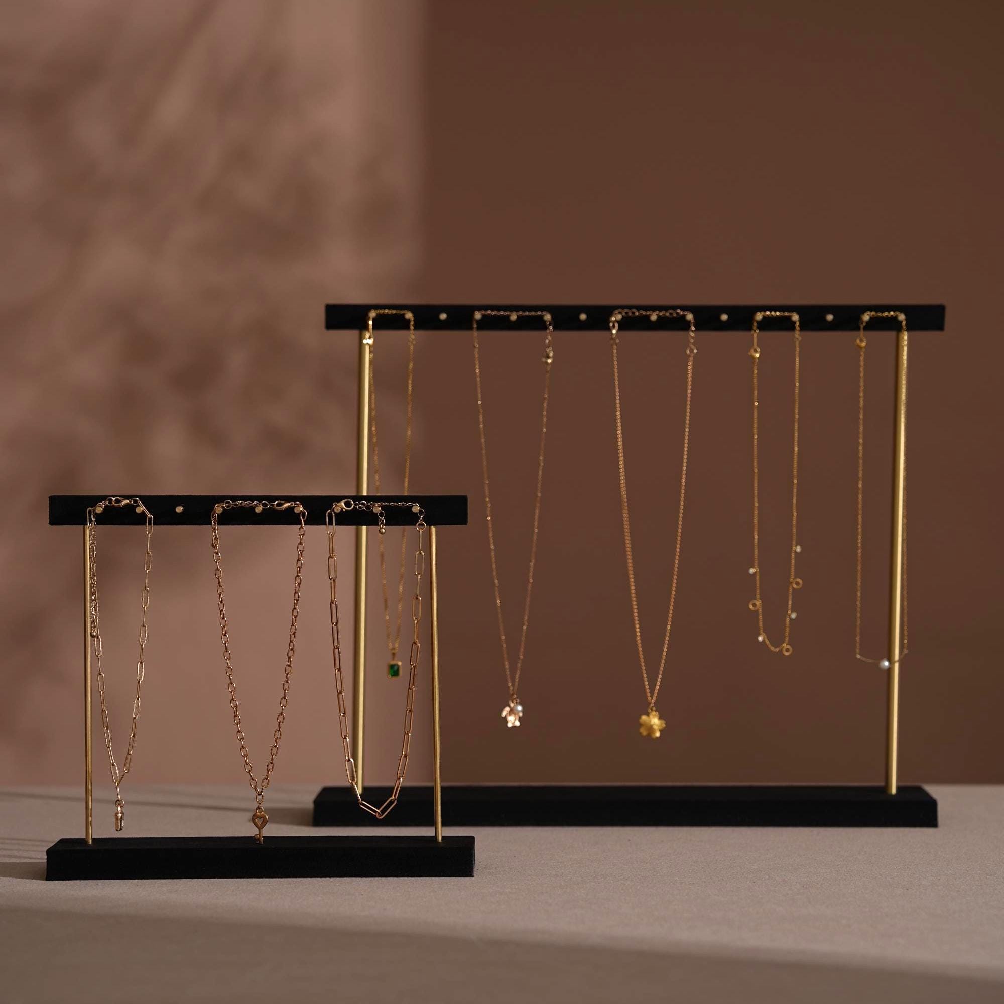 Suede Brass Necklace and Earring Stand