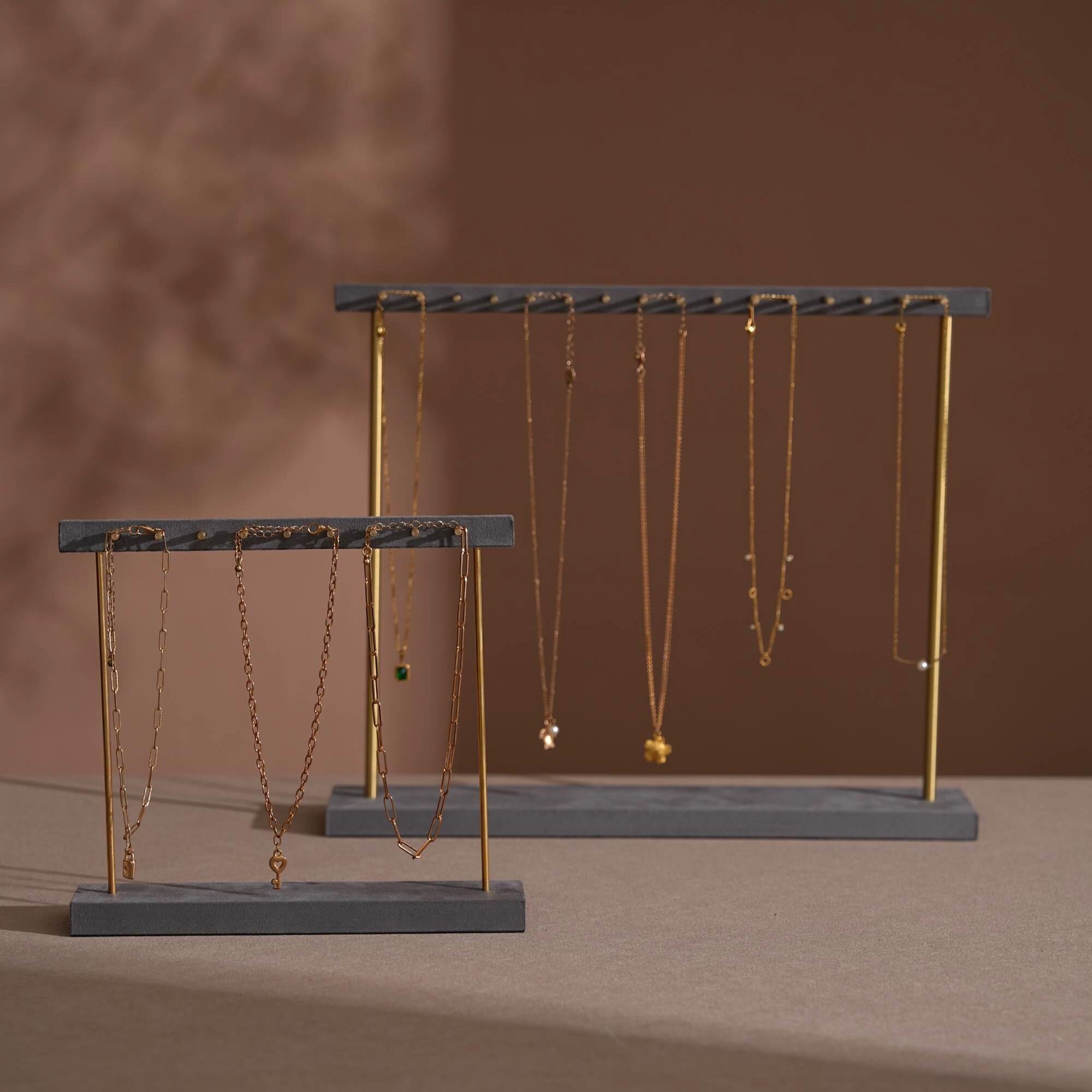 Suede Brass Necklace and Earring Stand