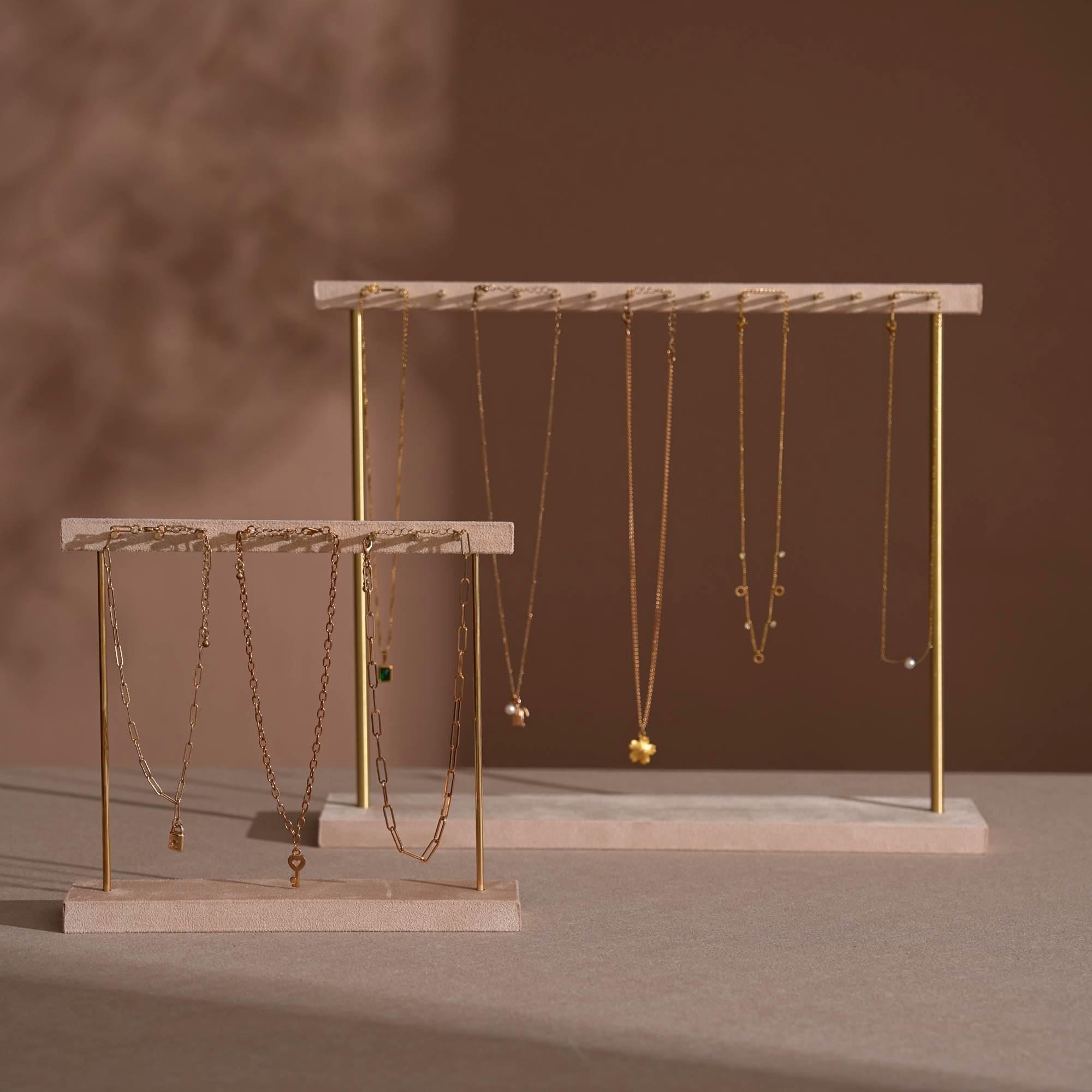 Suede Brass Necklace and Earring Stand