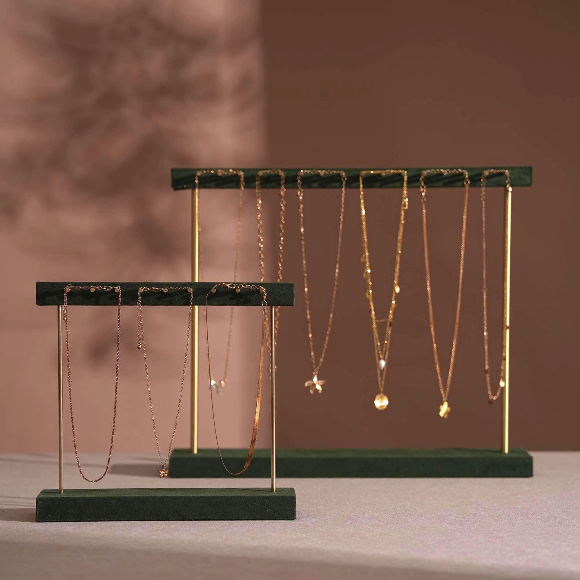Suede Brass Necklace and Earring Stand