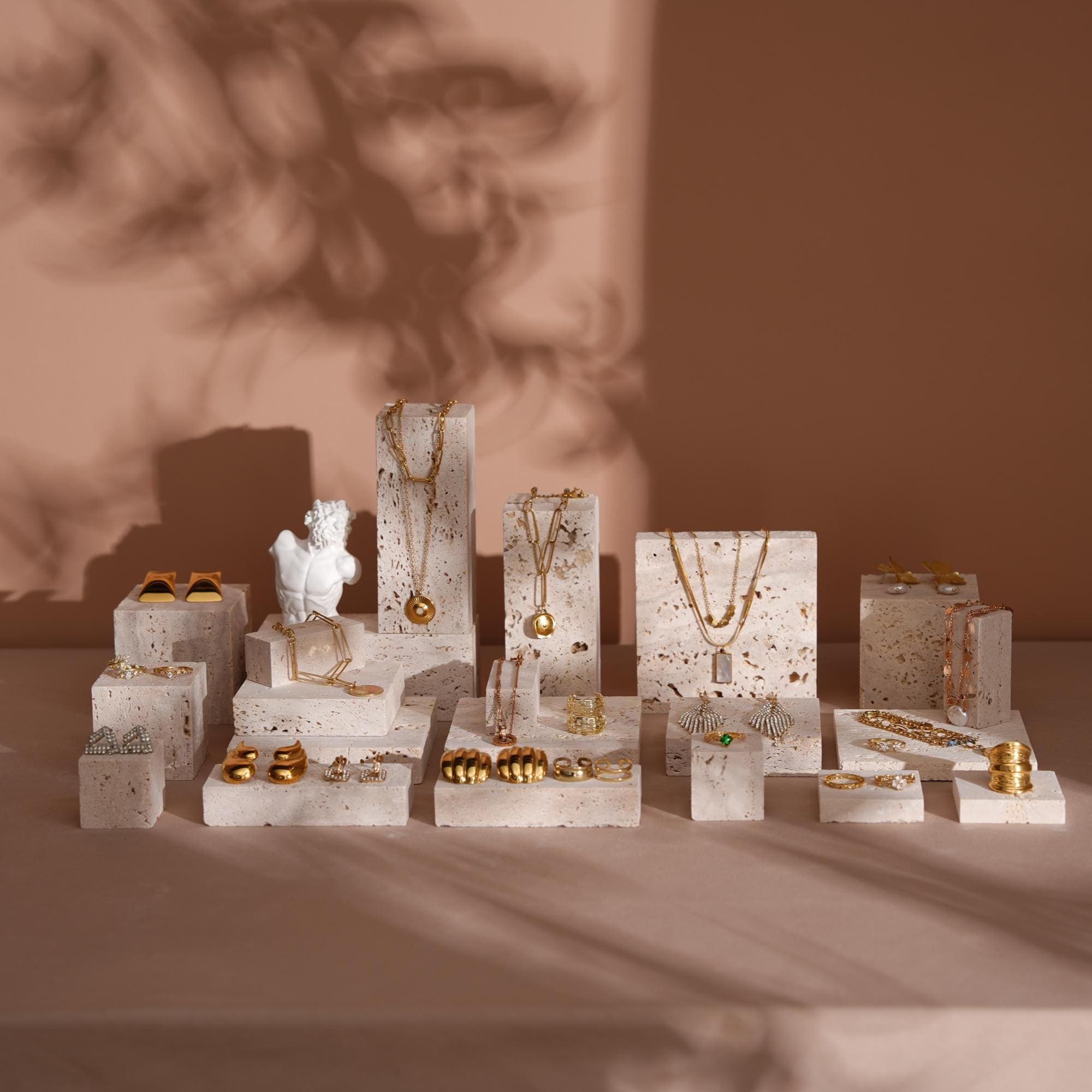 Yellow Travertine Jewelry Display Set: 22-Piece Boutique Collection