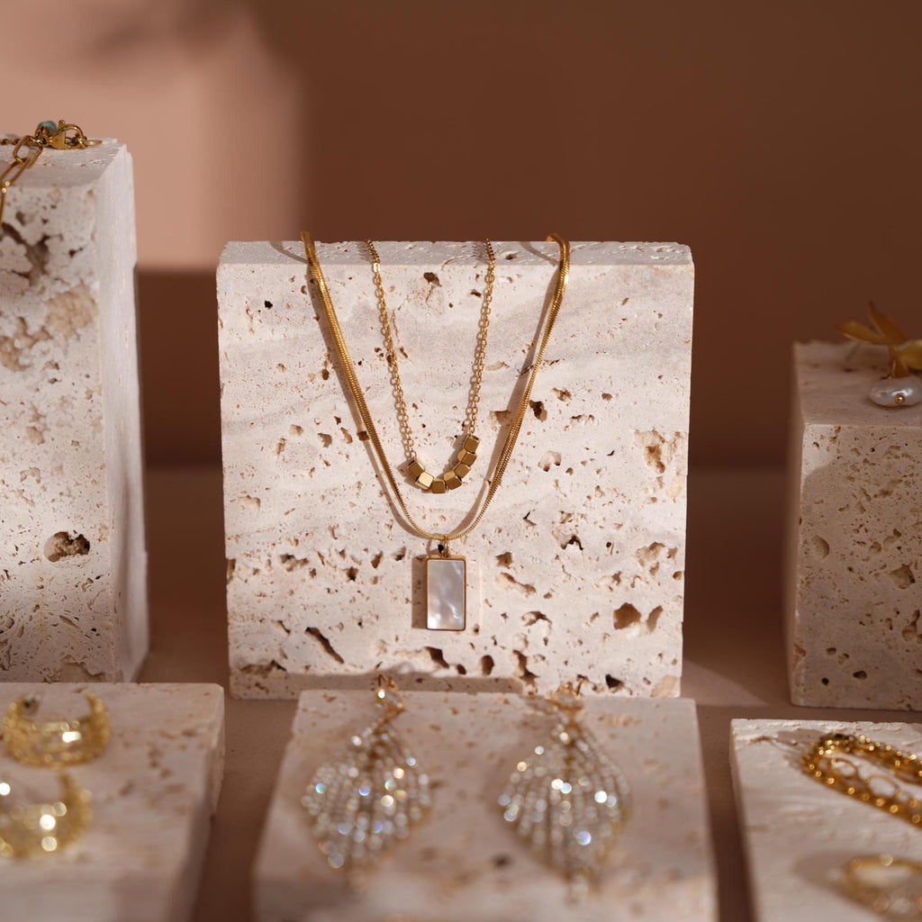 Yellow Travertine Jewelry Display Set: 22-Piece Boutique Collection
